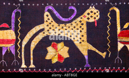 Detail of an embroidered Pulkhari textile from India Stock Photo