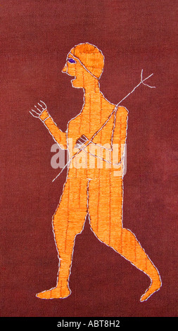 Detail of an embroidered Pulkhari textile from India Warrior with a spear Stock Photo