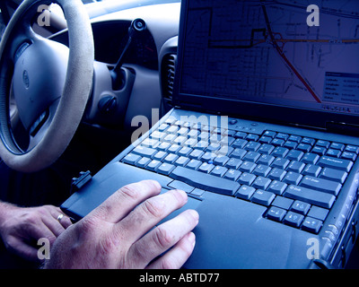 Technology GPS Laptop In Car Stock Photo