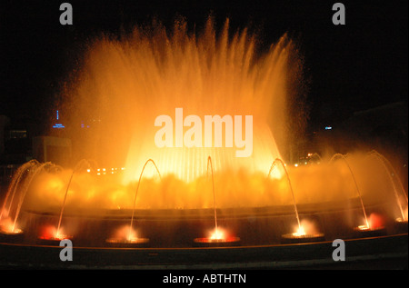 View of colourful Luminous Fountains Plaça de Espanya square Barcelona Barça Barca Cataluña Costa Brava España Spain Europe Stock Photo