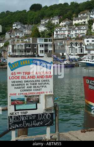 Boat Trip Sign at Resort Town of Looe in Cornwall Stock Photo