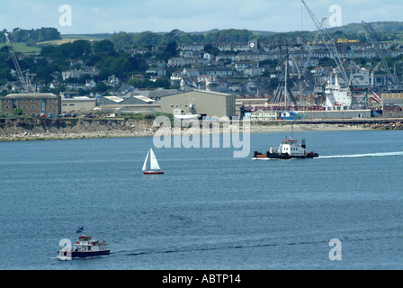 Small Ferry Yacht and Work Boat on River Fal off the Harbour Town of Falmouth Cornwall United Kingdom UK Stock Photo