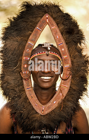Maasai moran warrior with ostrich feather headress Model released Kenya Stock Photo