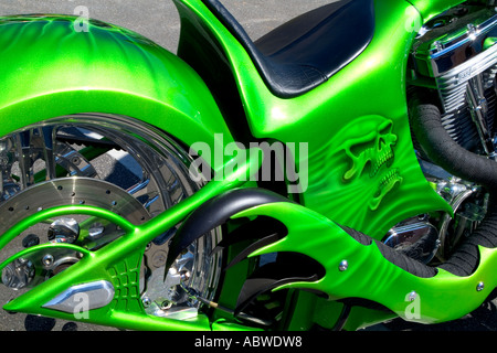 Biker Week Event at the Famous Spring Break for Bike week in Daytona Beach Florida with great Green Custom Bike Stock Photo