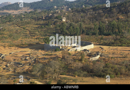 View of The Great Enclosure & Valley Ruins from the Hill Complex Great Zimbabwe Ruins or National Monument, Zimbabwe, Africa Stock Photo