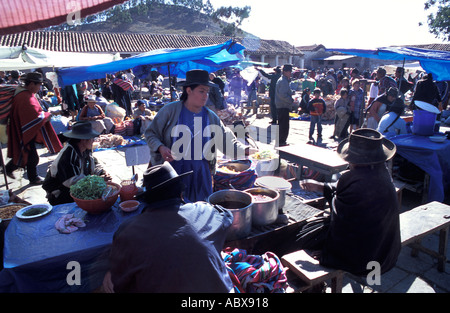 Open air market where fruit vegetables and misc produce are sold Near Sucre Tarabuco Bolivia South America Stock Photo