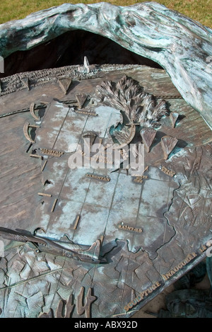 Bronze orientation table that shows the battle for Normandy at the Iron Mike memorial La Fiere, St Mere Eglise Stock Photo