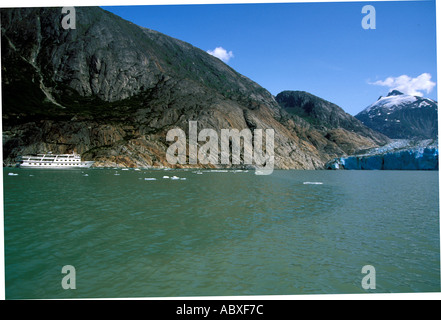 Scenery Ship and Dawes Glacier in Endicott Arm Bay Alaska AK SS Spirit of Discovery Cruise West Tours Stock Photo