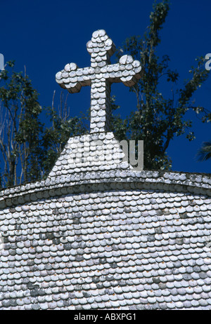 Galicia Spain Isla A Toxa Chapel of San Sebastian also Known as Capilla de Las Conchas (Chapel of the Shells) Cross Stock Photo