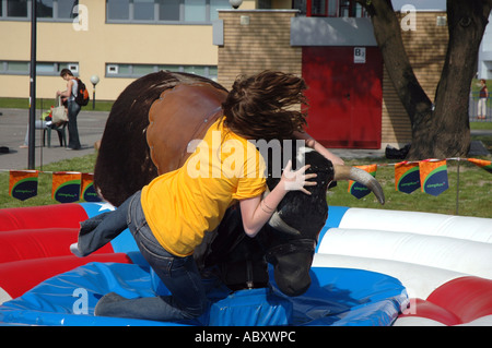 Rodeo with mechanical bull Stock Photo