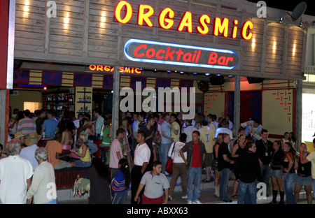 greece crete malia bar street at night Stock Photo