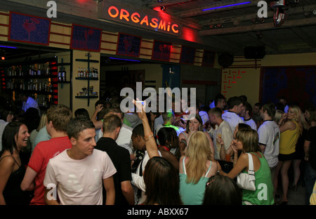 greece crete malia bar street at night Stock Photo