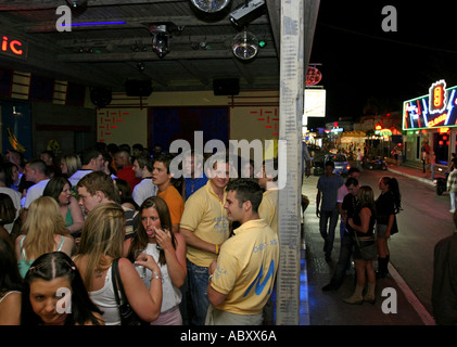 greece crete malia bar street at night Stock Photo