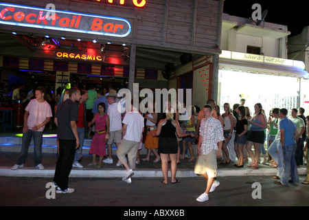 greece crete malia bar street at night Stock Photo