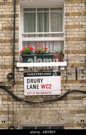 Drury Lane road name sign London UK
