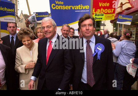CONSERVATIVE CANDIDATE NEIL CARMICHAEL RIGHT CAMPAIGNING IN STROUD TOWN CENTRE WITH EX PM JOHN MAJOR