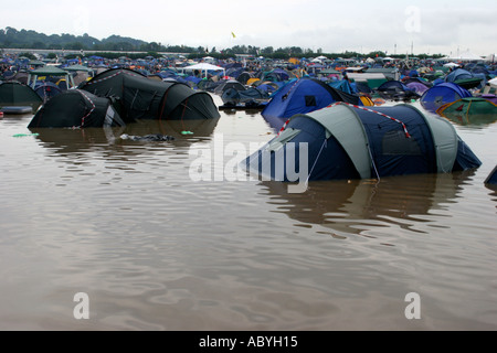 Flooding at Glastonbury Festival 2005 The biggest music festival in Europe Worthy Farm Pilton Somerset England Stock Photo