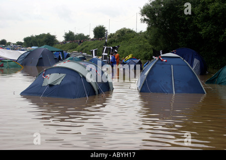 Flooding at Glastonbury Festival 2005 The biggest music festival in Europe Worthy Farm Pilton Somerset England Stock Photo