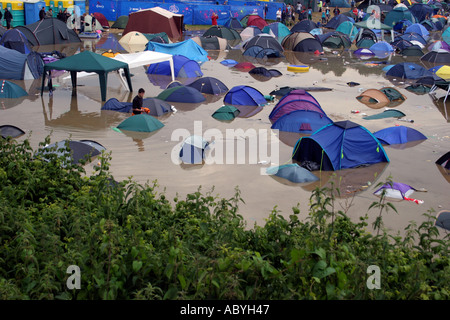 Flooding at Glastonbury Festival 2005 The biggest music festival in Europe Worthy Farm Pilton Somerset England Stock Photo