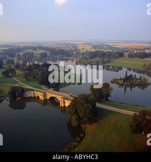 Lake at Blenheim Palace at sunset Oxfordshire UK aerial view Stock Photo