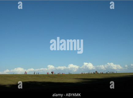 Pop Warner football on top of hill Stock Photo
