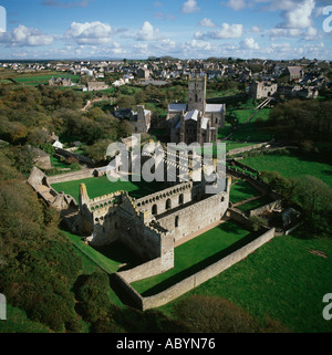 St David s Bishop s Palace cathedral Wales aerial view Stock Photo