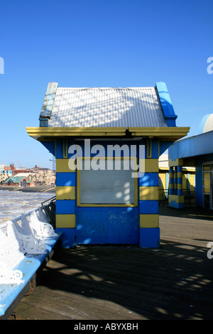 Stripey Pier Hut. Photograph by Kim Craig. Stock Photo