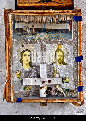 Virgin Mary Jesus Cross old church Crete Krete island Greece Stock Photo