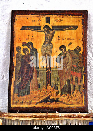 Jesus Cross Crucifixion old church Crete Krete island Greece Stock Photo