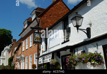View of Georgian buildings along Castle Street with the Nelson Arms pub in the foreground Farnham Surrey Stock Photo