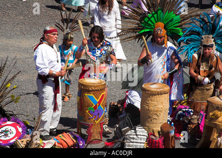Indians entertaining, Teotihuacan Archaeological Site, Mexico City, Mexico Stock Photo