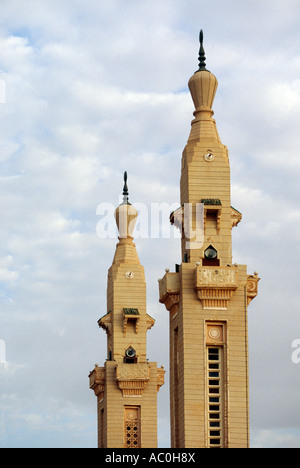 The twin minarets of the Saudi constructed Grand Mosque in central Nouakchott  Stock Photo