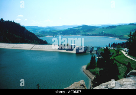 A dam in Niedzica on artificial Czorsztyn Lake created on Dunajec river, Poland Stock Photo