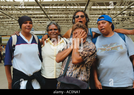 Western Australia Perth Railway Station Group of five Aboriginal women posing Stock Photo