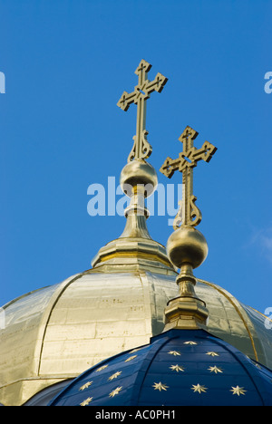 'Blue and gold Domes with stars of St Vladimirs Volodymyrs yellow Cathedral Kyiv Kiev Ukraine' Stock Photo