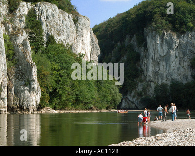 Donaudurchbruch at Weltenburg narrowing of the Danube weltenburg donaudurchbruch danube river The Danube breaks through  cliff Stock Photo