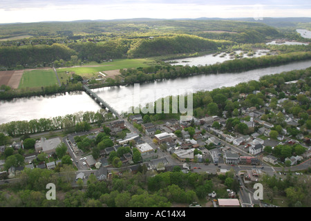 Aerial view of Frenchtown, located on the Delaware River in New Jersey, U.S.A. Stock Photo