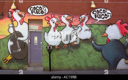 A wall mural in a side street in downtown Montreal Stock Photo