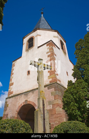 HOLY CROSS AND  DOMPETER  SAINT-PIERRE  CHURCH 11th Century  AVOLSHEIM ALSACE FRANCE Stock Photo