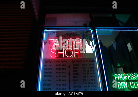 Neon sign tailor shop New York Stock Photo