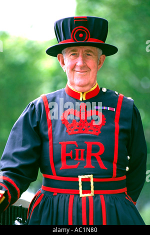 Yeoman warder beefeater in uniform standing outside the Tower of London. Stock Photo