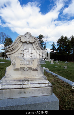 Old Headstone in a New England graveyard cemetery located in New Hampshire USA vertical Stock Photo