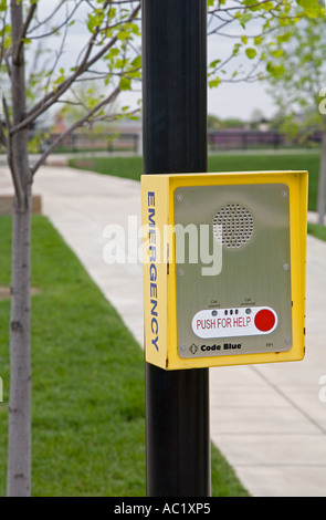 Indianapolis Indiana An emergency police call box on the grounds of White River State Park Stock Photo