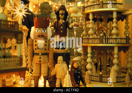 Wooden craftwork for christmas from the Erzgebirge at a shop Leipzig Saxony Germany Stock Photo