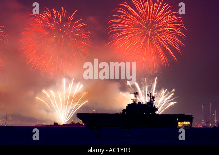 Fireworks Trafalgar 200 Fleet revue Spithead Portsmouth Isle of Wight England UK Stock Photo