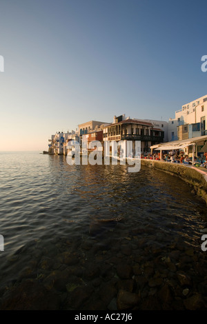 Bars directly at sea Little Venice Mykonos Town Mykonos Greece Stock Photo