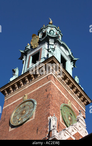 red brick Wawel cathedral clock tower at the entrance to Wawel Castle Krakow Stock Photo