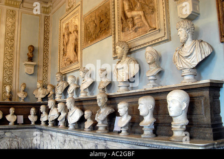 Busts of Roman Emperors in the Sala degli Imperatori in the Palazzo Nuovo at the Capitoline Museums Rome Italy Stock Photo