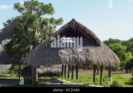 Seminole thatched shelter Big Cypress Reservation Florida. Digital photograph Stock Photo