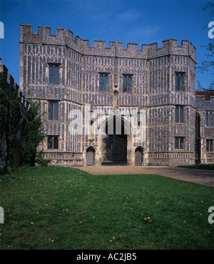 Gatehouse of St Osyth Priory built in the 15th Century elaborate flushwork flint panels Stock Photo